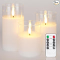 Homemory Clear Glass Flameless Candles, Pure White Wax Battery Operated Candles, LED Pillar Candles with Remote Control and Timers, D3 H4 5" 6", Set of 3-Ruum Studio Home