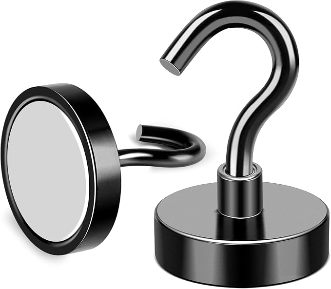 MIKEDE Magnetic Hooks, 40Lbs Strong Neodymium Black Magnet Hook for Hanging, Heavy Duty Magnetic Hooks Classroom Must Have, Magnet with Hooks for Home, Kitchen, Workplace, School - Pack of 10-Ruum Studio Home
