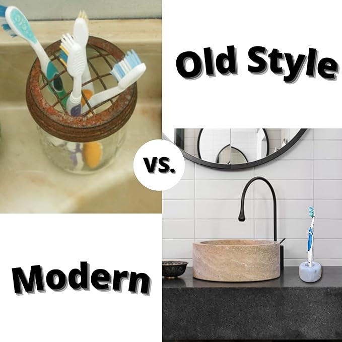 White Marble Toothbrush Stand/Holder - Real Marble Toothbrush Stand - Minimalist Modern Single Tooth Brush Holder. Pack of 2-Ruum Studio Home
