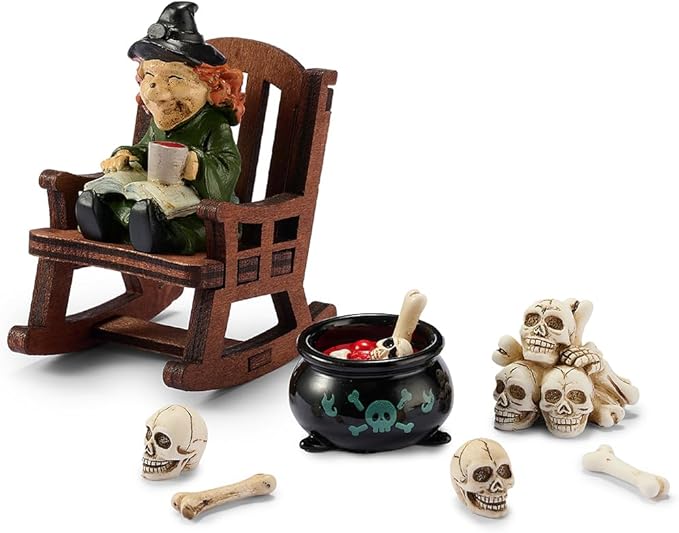 Halloween Fun Miniature Witch Figurine,Gothic Horror Resin Witch Decor,for Bookshelf Decor,Desk Trinkets,Collectible,Party Gifts-Ruum Studio Home