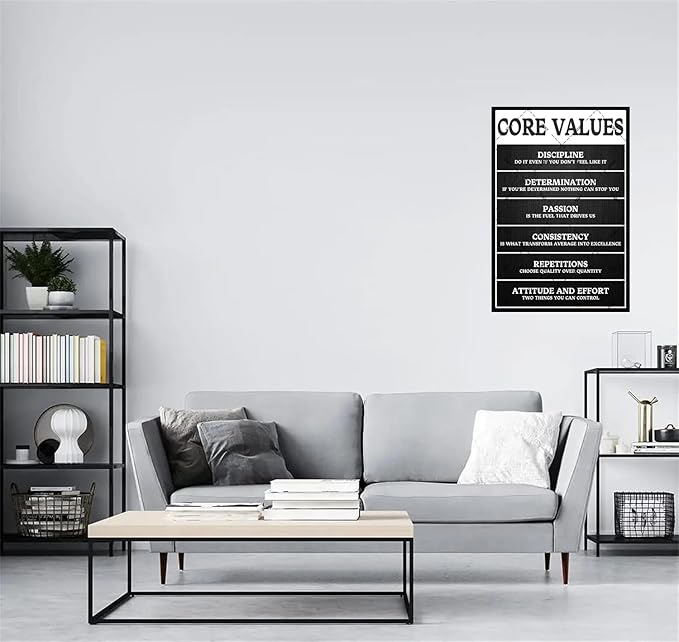 Core Values Motivational Metal Tin Sign - 12x8 Inch Inspirational Wall Art Poster, Positive Quote Office Decor for Workplace, Living Room, Bathroom, Home & Gym - Rustic Vintage Home Decoration Gift-Ruum Studio Home