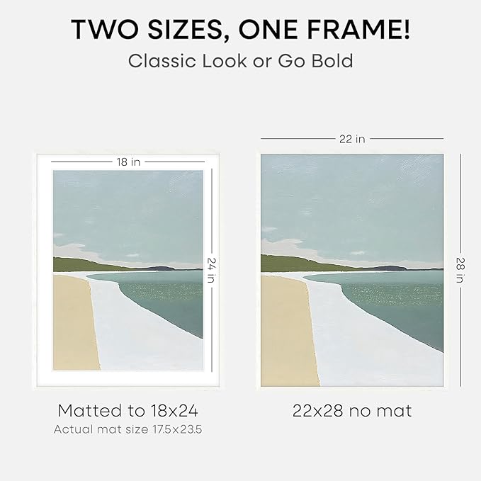 Homeforia 22x28 Poster Frame White, High End Oak 22 x 28 Wood Picture Frame with Mat 18 by 24 for Photo, 22x28 Large Wooden Frame Matted to 18x24, 28x22 Thin Frames, Tempered Glass, Wall Kit, Set of 1-Ruum Studio Home