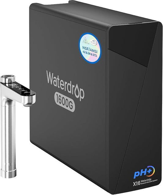 Waterdrop X16-Alkaline Reverse Osmosis Water Filter, NSF/ANSI 42&58&372 Certified, 1600 GPD RO System, 11-Stage Filtration, UnderSink, 3:1 Pure to Drain, Alkaline Mineral pH+, Stainless Steel Faucet-Ruum Studio Home