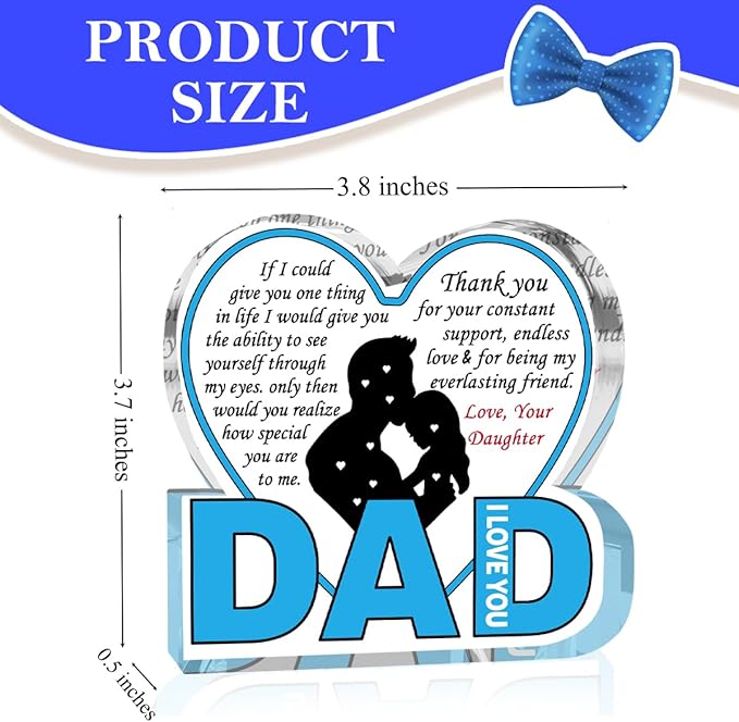 Best Dad Ever Gift from Daughter Son - Acrylic Heart-Shaped Plaque Father’s Day Birthday Gift - Unique Keepsake Desk Decor with Personalized Message-Ruum Studio Home