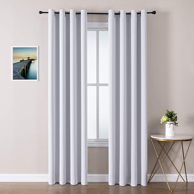 ChrisDowa Room Darkening Curtains 90 Inches Long 2 Panels Set for Living Room, Grommet Thermal Insulated Blackout Curtains for Bedroom (Greyish White, 52 x 90 Inch)-Ruum Studio Home