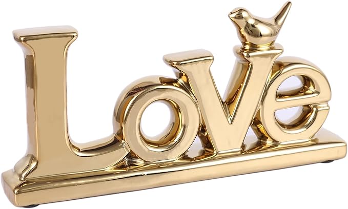 Gold Love Sign Statue - Personalized Home Decor, Bird Sculpture for Living Room, Bedroom, Desktop & Cabinets-Ruum Studio Home