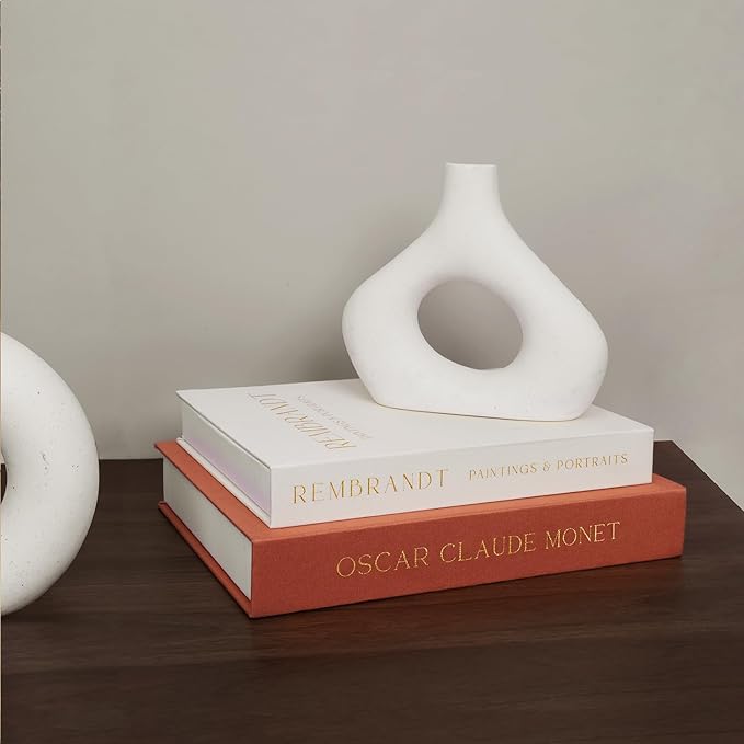 Linen Decorative Books for Home Decor,Set of 2 Aesthetic Faux Decor Book for Decoration,Fake Books for Bookshelf,Keepsake Storage Box (Orange & Beige)-Ruum Studio Home