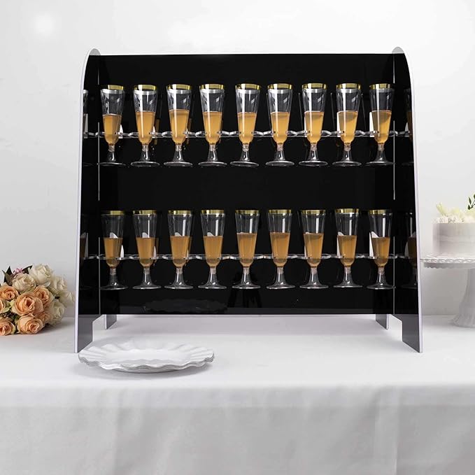 Tableclothsfactory Black Mirror Finish 2-Tier Wine Glass Stemware Rack, 18 Champagne Flute Holder Foam Board Stand - 25"-Ruum Studio Home