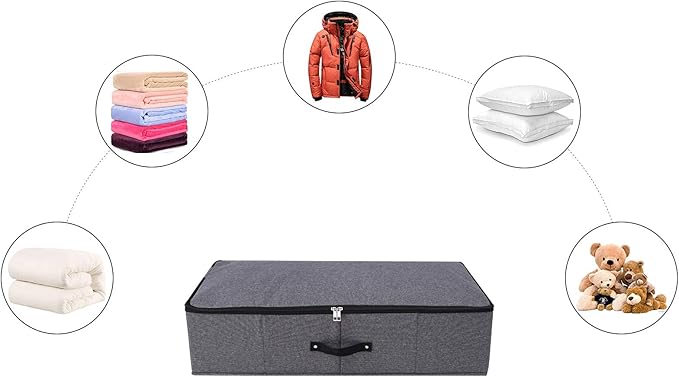 2PCS Foldable Under Bed Storage Box with Plastic Support Liner, Handles, Zipper lid, Blankets Clothes Comforters Storage Bin Organizer for Bedroom and Closet, 29×15×7inch, Black Grey-Ruum Studio Home