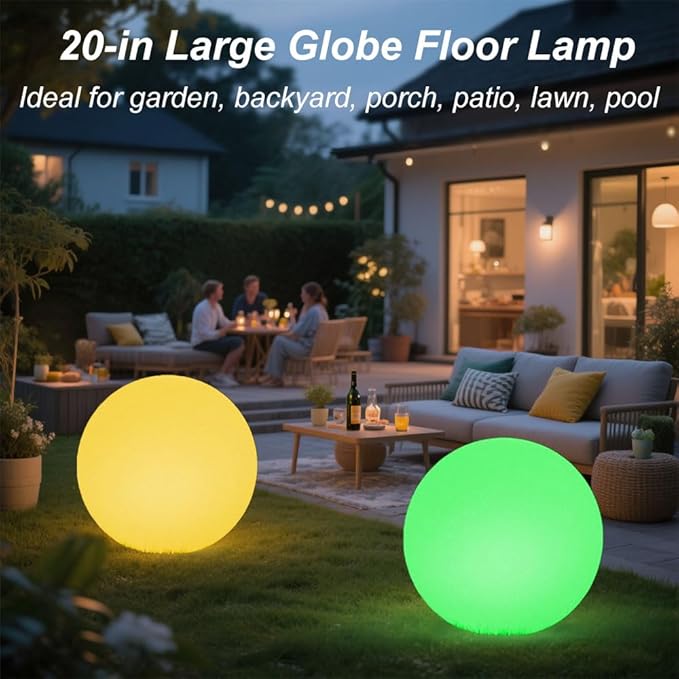 Large LED Glowing Ball Light, 20-in Outdoor LED Garden Orb Lights, Rechargeable Globe Lights RGB Color Changing Globe Floor Lamp Mood Lamp w/Remote, Waterproof Light Up Ball Light for Patio Lawn Decor-Ruum Studio Home
