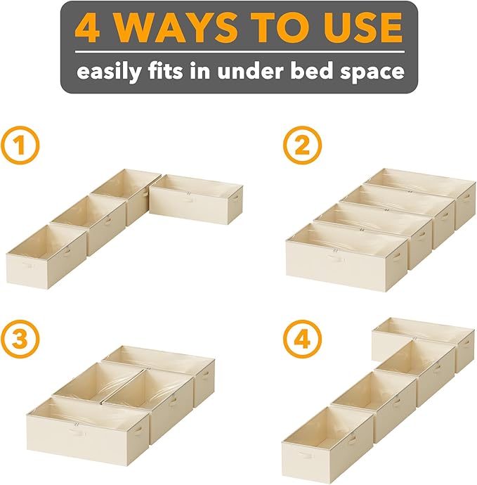 SpaceAid 4 Pack 10" High Under Bed Storage Containers, Large Underbed Storage Organizer Bins with Lids for Bedroom, Dorm, Clothes, Closet Organization, Bed Sheets and Blankets (Beige)-Ruum Studio Home