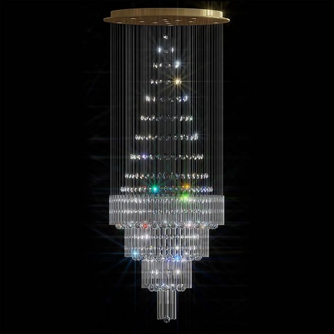D32 x H79'' Modern Crystal Raindrop Gold Chandelier Lighting for Entrance, Stairs, Doorway, Crystal Ornament Chandelier Can be Used on Slopin-Ruum Studio Home
