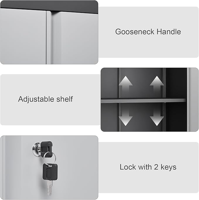 Metal Wall Cabinet,Locking Cabinet with Shelves,Wall Mounted Storage Cabinet1 for Basement,Home,Garage,Gray-Ruum Studio Home