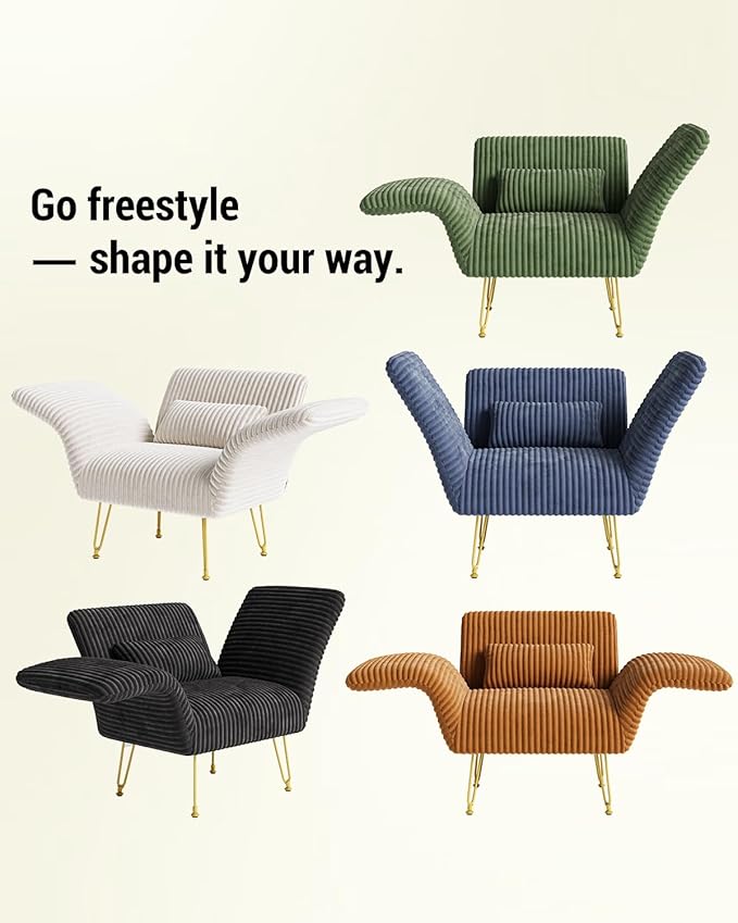 Txtin's Comfy Accent Chair Reading Chair for Bedroom Cozy Wing Arm Living Room Single Sofa Chair with Angle Adjustable Arms Green Corduroy Easy Assembly-Ruum Studio Home