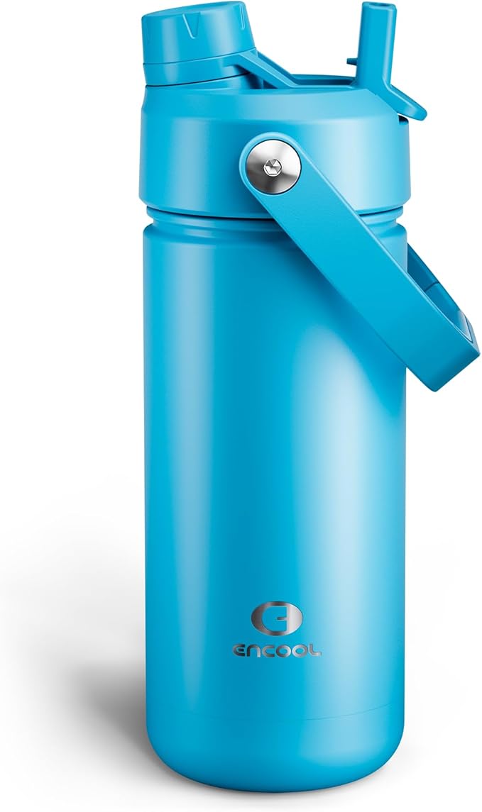 Insulated Water Bottle with Straw Stainless Steel Water Bottle, Leak-Proof, BPA-Free, Double Wall Vacuum Keeps Cold for 24 Hours for Sports, Travel, School (18 oz, Azure Blue)-Ruum Studio Home