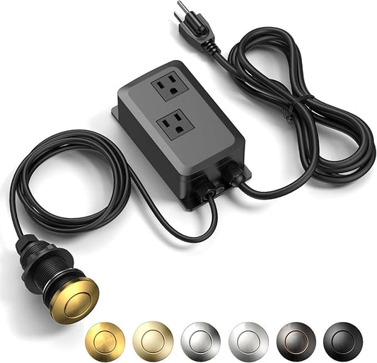 Garbage Disposal Air Switch Kit -Professional- Dual Outlet, Sink Top Waste Disposer On/Off, Garbage Disposal Button, Brass Made Cover, UL Listed-Ruum Studio Home