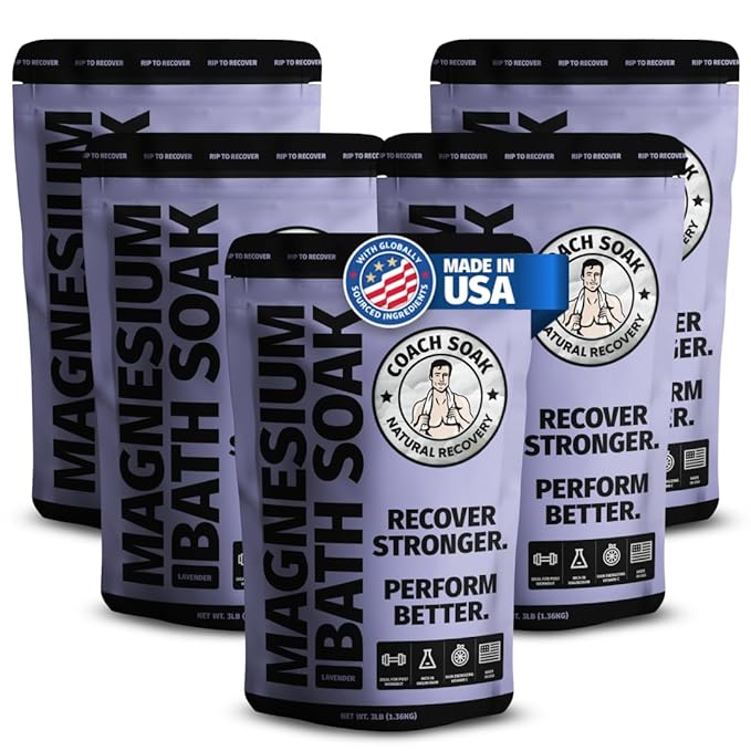 Coach Soak Recovery Bath Soak - Alternative to Epsom Salt Bath Soak - Fast-Absorbing Pure Magnesium Flakes with 21 Minerals, Bath Salts & Essential Oils - 15 lb (5 Pack) - Lavender-Ruum Studio Home