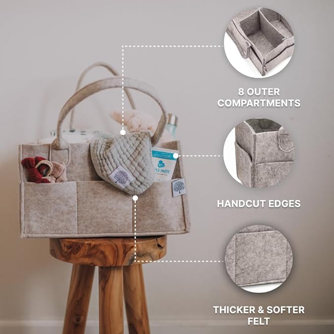 Parker Baby Co. Diaper Caddy - Nursery Storage Bin and Car Organizer for Diapers and Baby Wipes - Oatmeal, Large-Ruum Studio Home