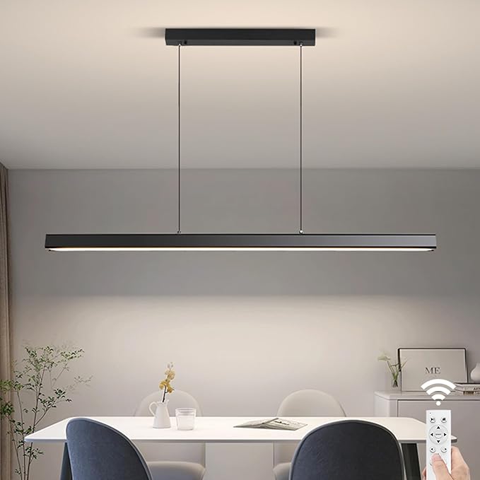 JAYMP Minimalist Linear Pendant Light Dimmable LED Modern Chandelier Dining Room Island Light Restaurant Cafe Bar Office Hanging Lamp Black 57"-Ruum Studio Home