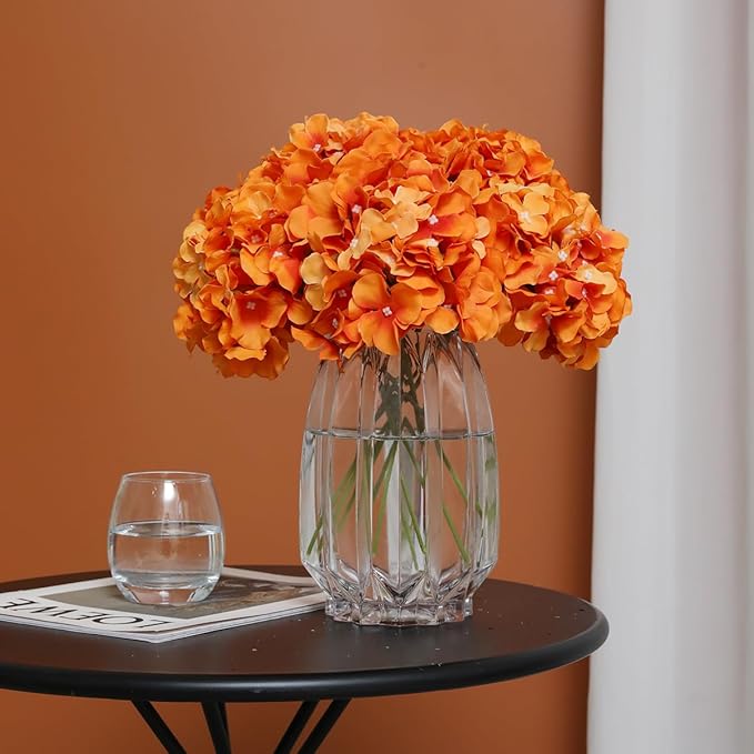 Tifuly Hydrangea Artificial Flowers -12 pcs Realistic Fake Hydrangea Silk Flowers with Stems Faux Hydrangea Flowers Heads for Office Home Party Wedding Centerpiece DIY Floral Decor (Orange)-Ruum Studio Home