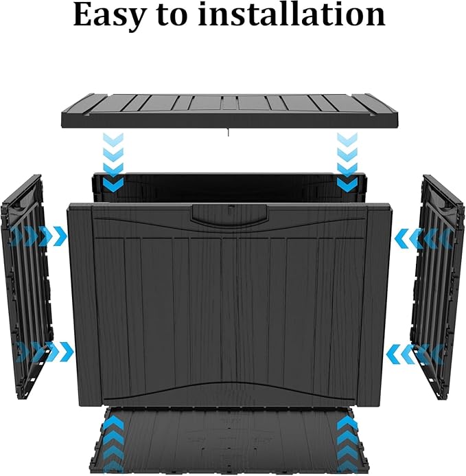 45 Gallon Lockable Resin Deck Box, Waterproof & UV-Resistant Outdoor Storage Box for Outdoor Cushion Storage, Garden Tools & Pool Accessories Storage, Black-Ruum Studio Home