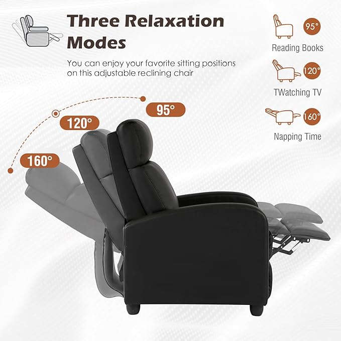 BestMassage | Recliner Chair | No Massage Function | Leather Black | with Lumbar Support, Adjustable Push Back, Wide Armrests, Footrest & Padded Seat | Easy Assembly | for Living Room, Home Theatre-Ruum Studio Home