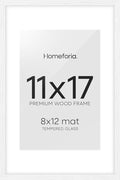 Homeforia 11x17 White Wood Frame, High End Oak 17 x 11 White Wooden Picture Frames with Mat 8 by 12, 11x17 Poster Frame Matted to 8x12 inch Photo, 17x11 Thin Frames, Tempered Glass, Wall Kit, Set of 1-Ruum Studio Home