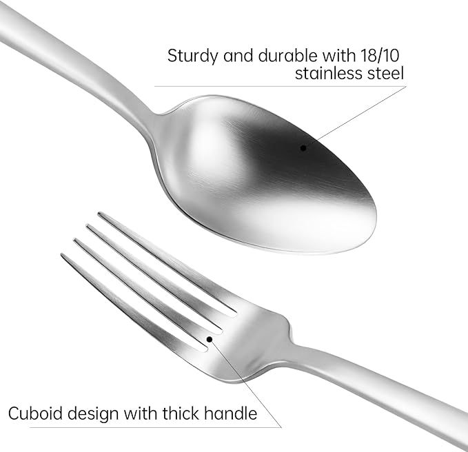Stainless Steel Flatware Set Hand Forged 18/10 Silverware Set Cutlery Set Silver Cuboid Handle Matte Finished 20 Pieces Service for 4-Ruum Studio Home