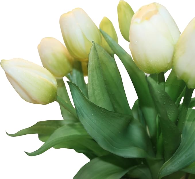 15pcs Artificial Tulips Flowers, Fake Tulips Real Touch, Faux Latex Bouquets, for Party Wedding Home Room Decoration (White)-Ruum Studio Home