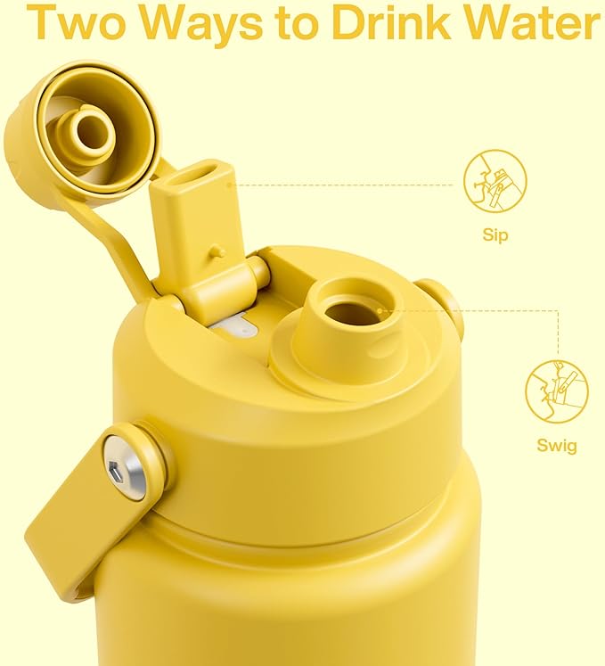 Insulated Water Bottle with Straw Stainless Steel Water Bottle, Leak-Proof, BPA-Free, Double Wall Vacuum Keeps Cold for 24 Hours for Sports, Travel, School (32 oz, Elfin Yellow)-Ruum Studio Home