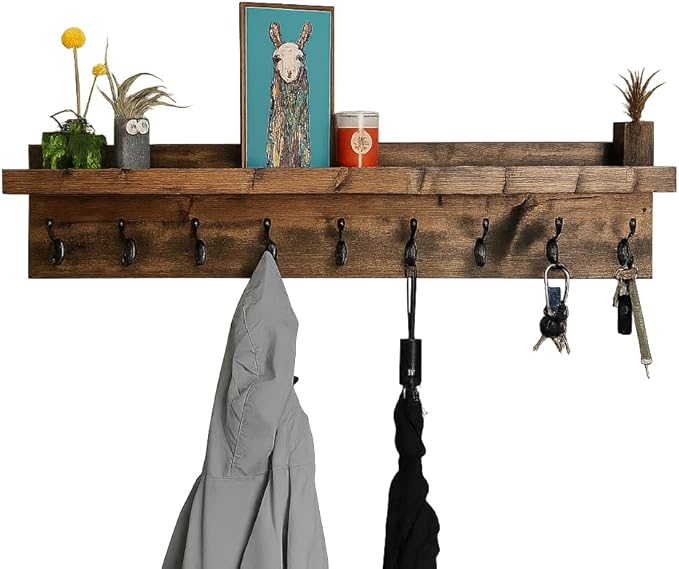 Coat Rack with Shelf Wall Mounted with Storage (Choose Your Length) Towel Rack Entryway Organizer Key Hooks (36" L (9 Hooks))-Ruum Studio Home