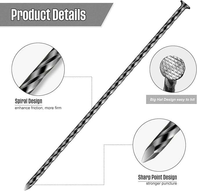 200 Pcs Metal Nails 8 Inch Artificial Spikes Galvanized Spiral Landscape Stakes Edging Spikes Garden Stakes for Fake Landscaping Grass Ground Lawn(Black)-Ruum Studio Home
