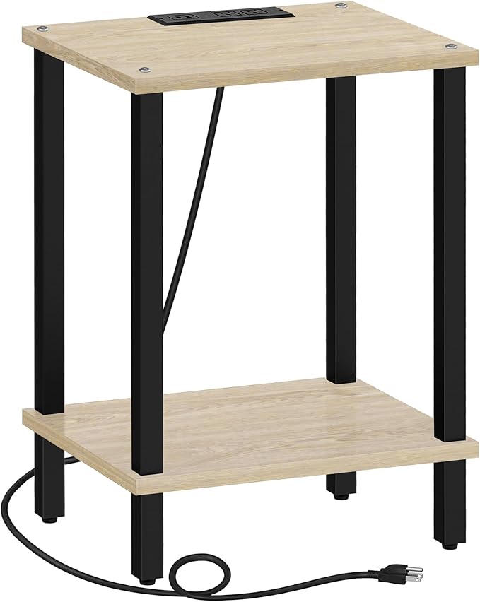 TUTOTAK End Table with Charging Station, Small Side Table with Outlets, Nightstand Bedside Table, 2-Tier Storage Shelf for Small Space, Living Room, Bedroom, Oak TB01BO040-Ruum Studio Home
