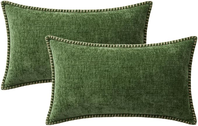 MIULEE Pack of 2 Christmas Pillow Covers 12x20 Inch Moss Green Farmhouse Decorative Throw Pillow Covers with Stitched Edge Soft Chenille Solid Dyed Couch Pillow Covers for Sofa Bed Living Room-Ruum Studio Home