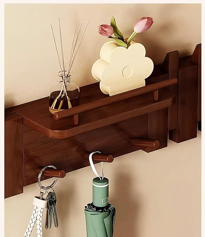 Wall Mounted Piano Key Hanger | Flip Style Hook | Entrance Wall Art Hook, Made of Oak Wood (3 Times Painted, 4 Times Polished) (Fence Beech, 10Hooks)-Ruum Studio Home