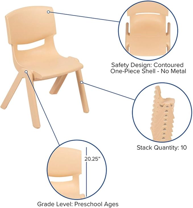 Flash Furniture Emmy Adjustable Classroom Activity Table with 6 Stackable Chairs, Plastic Activity Table for Kids, 23.625" W x 47.25" L, Natural-Ruum Studio Home