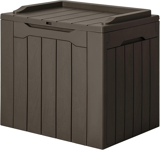JUMMICO 31 Gallon Resin Deck Box Waterproof Indoor Outdoor Storage Boxes for Patio Furniture Cushions and Garden Tools (Brown)-Ruum Studio Home