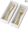 Utensil Organizer Silverware Drawer Organizer - Set of 2, Stackable Kitchen Organization, Bamboo Storage Box Tray for Kitchen Gadgets Bathroom Countertop (White)-Ruum Studio Home
