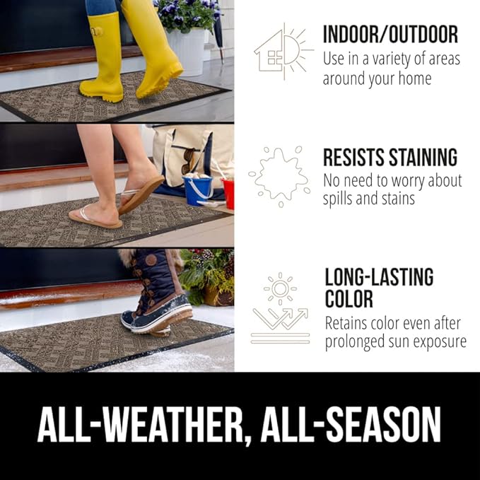 GORILLA GRIP 100% Waterproof All-Season WeatherMax Doormat 35x23, US Designed Natural Rubber, Stain and Fade Resistant, Low Profile Indoor Outdoor Door Mats, Easy Clean Patio Mat, Taupe Basket Weave-Ruum Studio Home