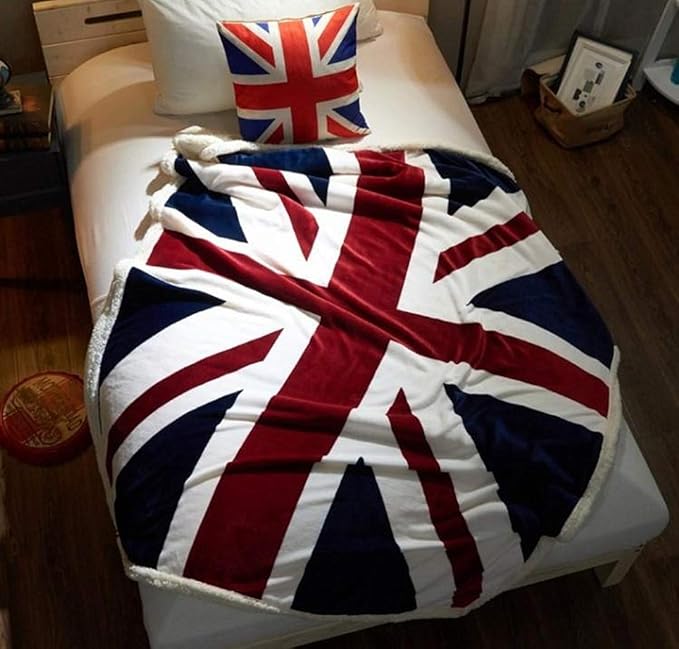 UKELER Flannel Sherpa Throw 60'' x 50'' Union Jack Fleece Blanket Soft Comfy Flannel Blanket Throws for Bed/Couch/Sofa/Office/Camping-Ruum Studio Home