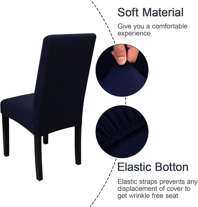 JQinHome 6 Pcs Dining Chair Slipcover,High Stretch Removable Washable Chair Seat Protector Cover for Home Party Hotel Wedding Ceremony (Navy Blue)-Ruum Studio Home