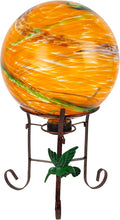 10 Inch Glass Gazing Ball, with 9.4" Tall Metal Gazing Globe Stand, Glass Balls Display Holder Set for Outdoor Garden Lawn Yard Decoration, Sunset Sky-Ruum Studio Home