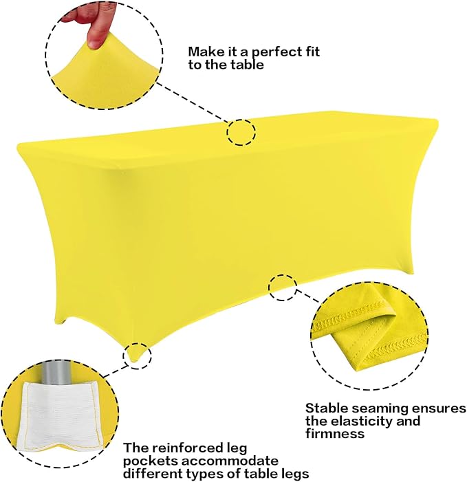 IVAPUPU 2 Pack 6FT Table Cloth for Rectangular Fitted Events Stretch Yellow Table Covers Washable Spandex Tablecloth Protector for Party, Wedding, Cocktail, Banquet, Festival-Ruum Studio Home