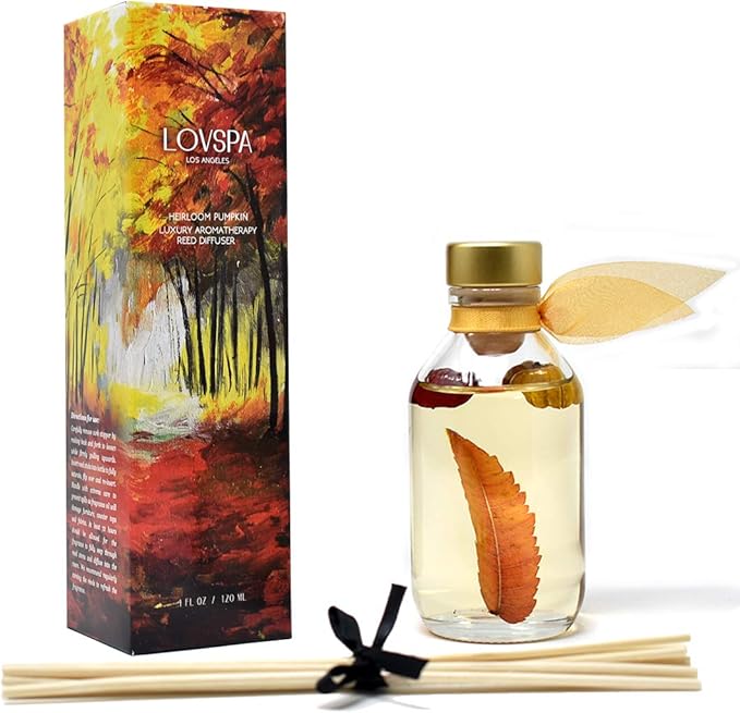 LOVSPA Reed Diffuser Set, Heirloom Pumpkim Scented Oil Diffuser with Sticks, Home Fragrance Accessories for Bathroom Shelf Decor, Aroma Diffusers for Home or Office Fall Decor, USA Made-Ruum Studio Home