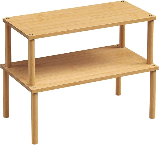 Cabinet Organizer Shelf(Set of 2),Kitchen Counter Shelves,Bamboo Stackable Expandable Spice Rack Countertop(Large)-Ruum Studio Home