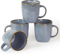 famiware Coffee Mugs Set of 4, Ocean Square 13oz Coffee Cup Set with Handle for Cocoa, Milk, Hot Chocolate, Tea, Water, Stoneware Cups for Kitchen, Microwave and Dishwasher Safe, Blue-Ruum Studio Home