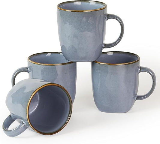 famiware Coffee Mugs Set of 4, Ocean Square 13oz Coffee Cup Set with Handle for Cocoa, Milk, Hot Chocolate, Tea, Water, Stoneware Cups for Kitchen, Microwave and Dishwasher Safe, Blue-Ruum Studio Home