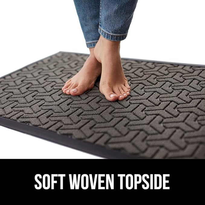 GORILLA GRIP 100% Waterproof All-Season WeatherMax Doormat, US Designed Natural Rubber, Stain and Fade Resistant, Low Profile Indoor Outdoor Door Mats, Easy Clean Patio Mat, 17x29, Slate Geometric-Ruum Studio Home