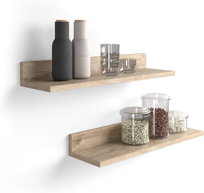 Mobili Fiver, Set of 2 Rachele Shelves, 23.62 in, Oak, Melamine-Finished, Wall Mounted Shelves for Bedroom, Corridor, Kitchen, Entrance, Living Room, Office, Italian Furniture-Ruum Studio Home