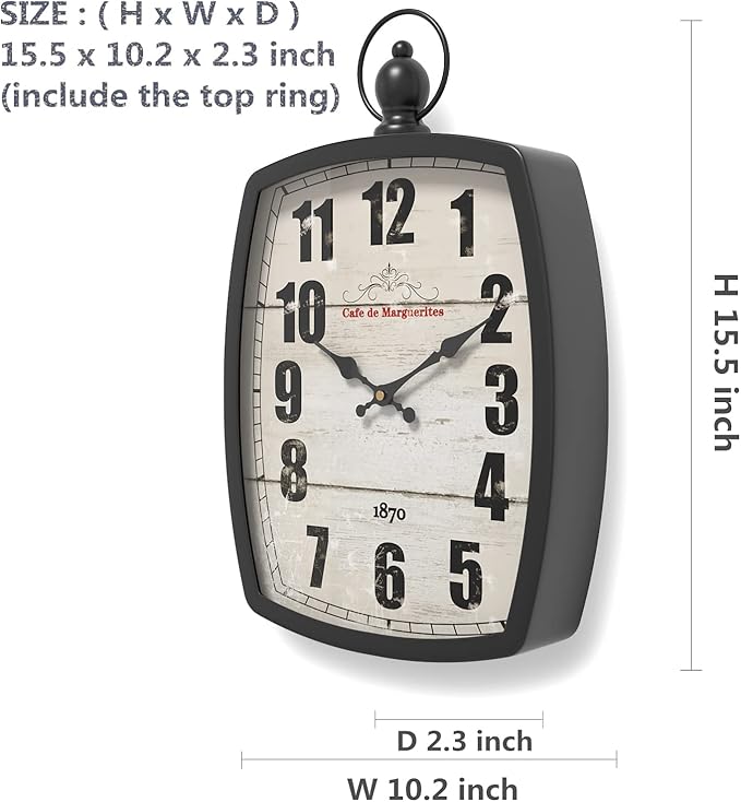 Menterry Rectangle Retro Large Wall Clock, Old-Fashioned Vintage Design, Black Antique Style, Battery Operated Silent Decor Wall Clocks for Farmhouse,Kitchen,Office (15.5" H x 10.2" W)-Ruum Studio Home